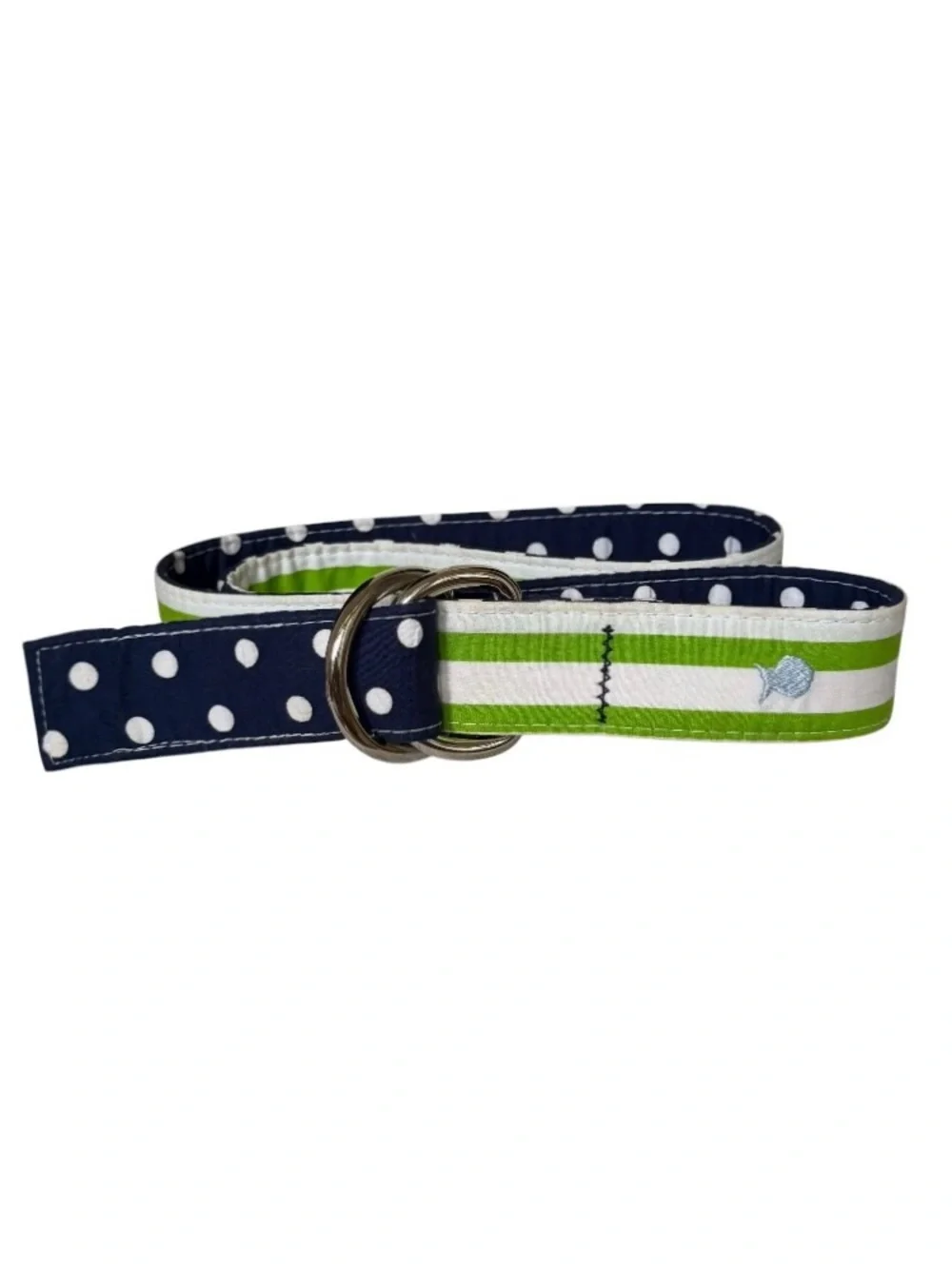Maax Blue Fish River Reversible Preppy D-Ring Ribbon Belt